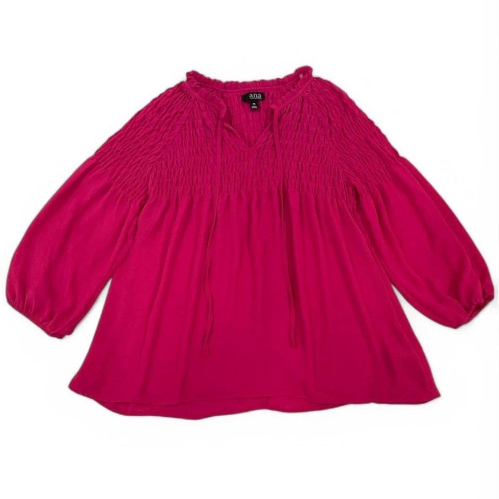 Women's A.n.a Ruched Tie Front Pink Blouse Size XS Balloon Sleeve‎